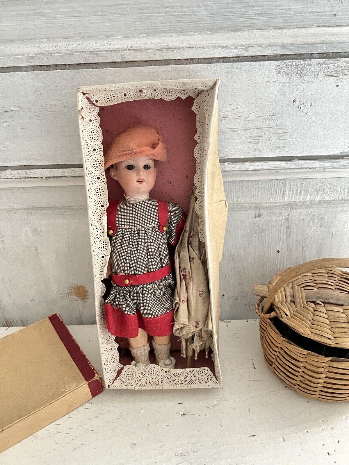 French BISQUE head DOLL Armand Marseille 390 ORIGINAL BOX and clothes c1900