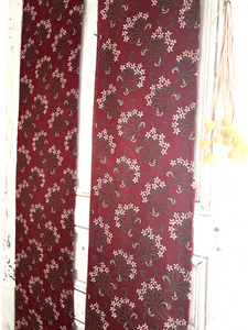 Pair antique French FLORAL JACQUARD CURTAINS cramoisi RED c1900