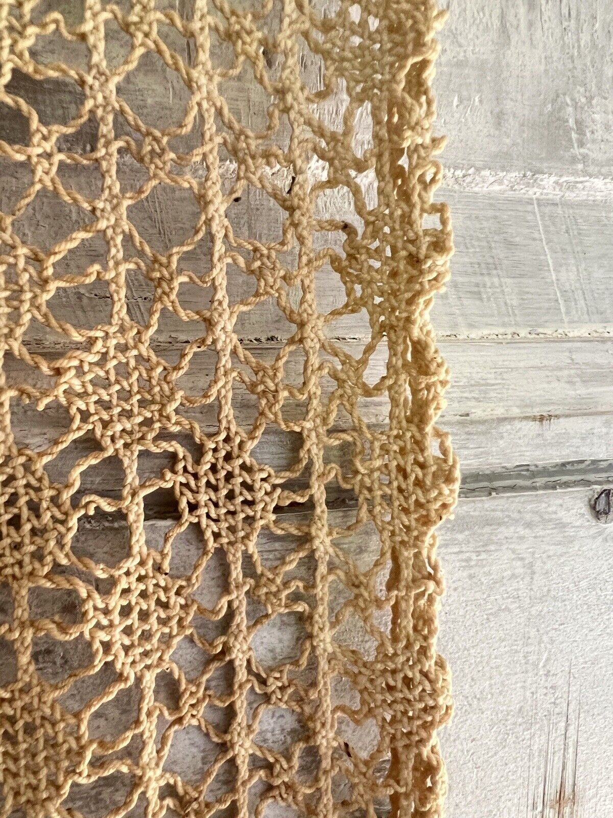 Art Deco French FILET LACE cotton CURTAIN golden tones c1920