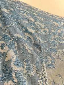 Vintage French BLUE DAMASK cotton BEDSPREAD CHINOISERIE c1930