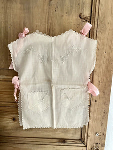 Victorian French UNUSED child SET coton apron and silk cap c1880