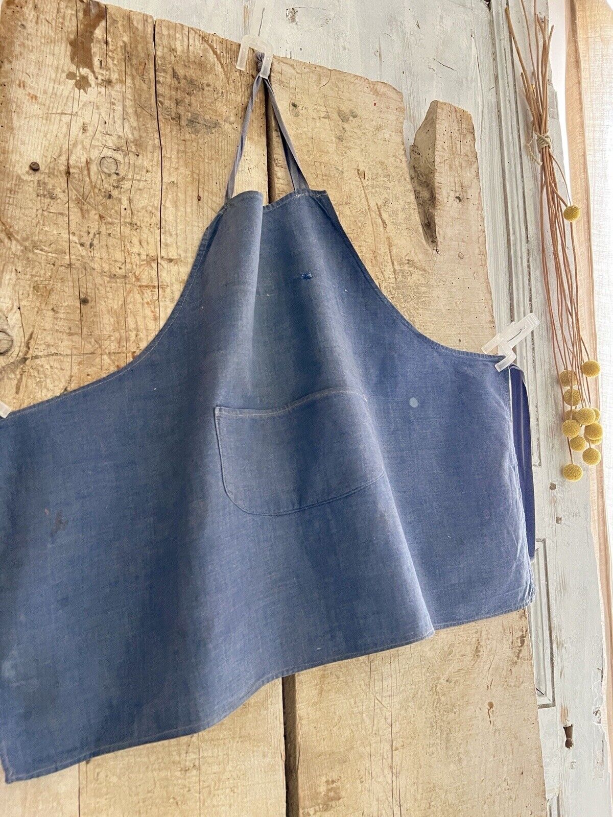 Antique French rare CHILD INDIGO WORK WEAR APRON LINEN c1900