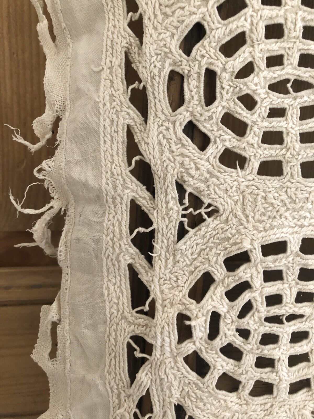 Pair vintage HEAVY French filet lace DOILY cotton PANEL napperon c1930