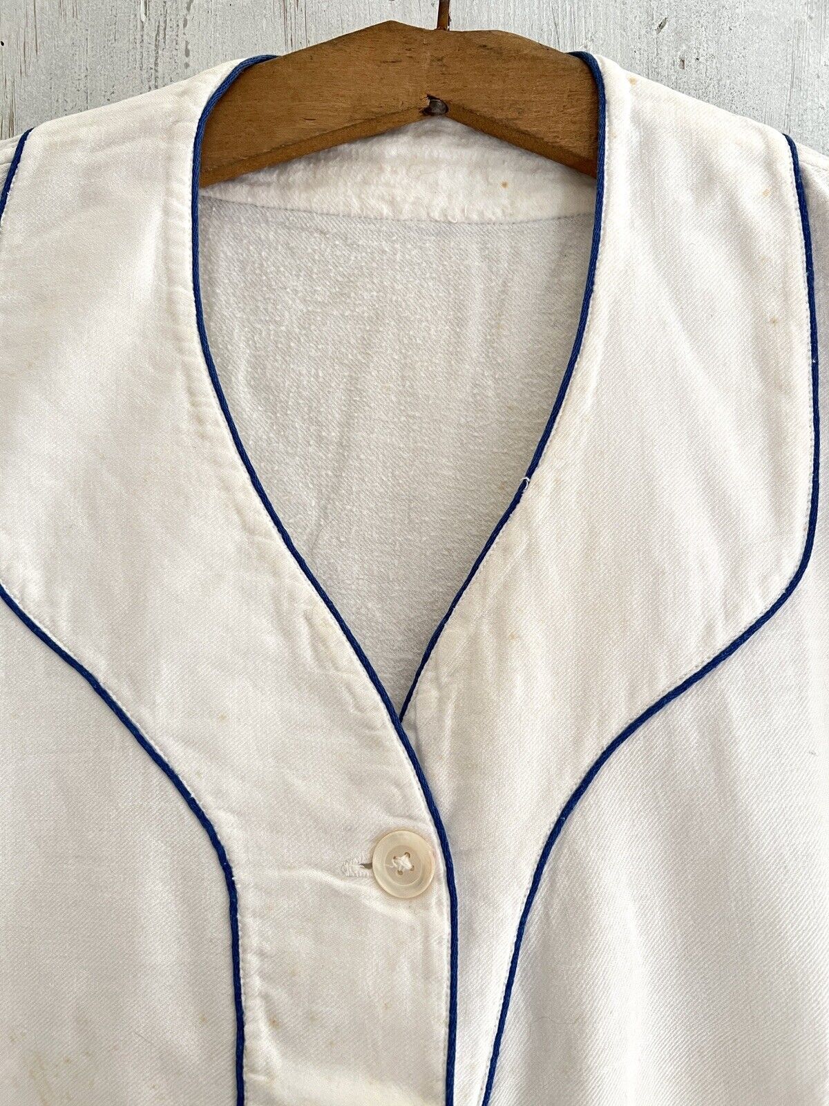 Antique French MAN brushed cotton NIGHTSHIRT blue liseret 1900