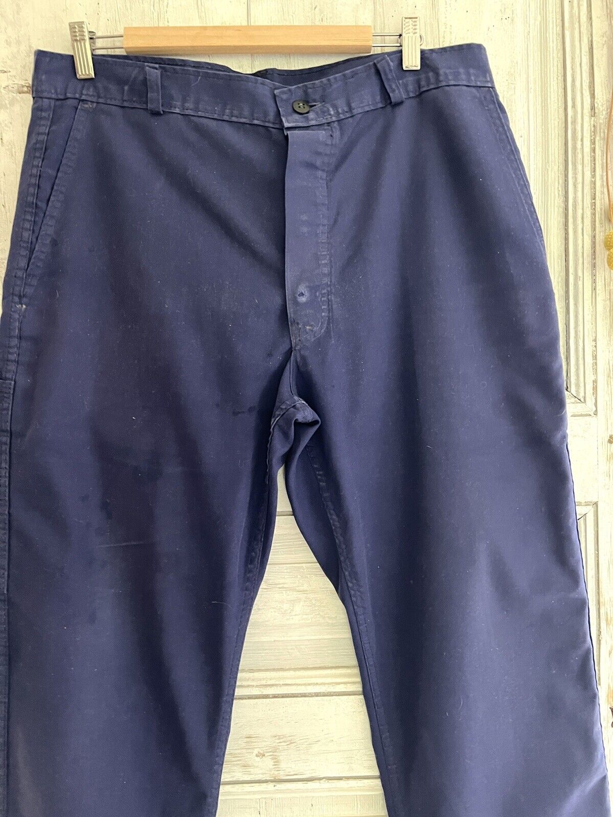 Vintage French PATCHED pants WORK WEAR trouser INDIGO moleskine c1930