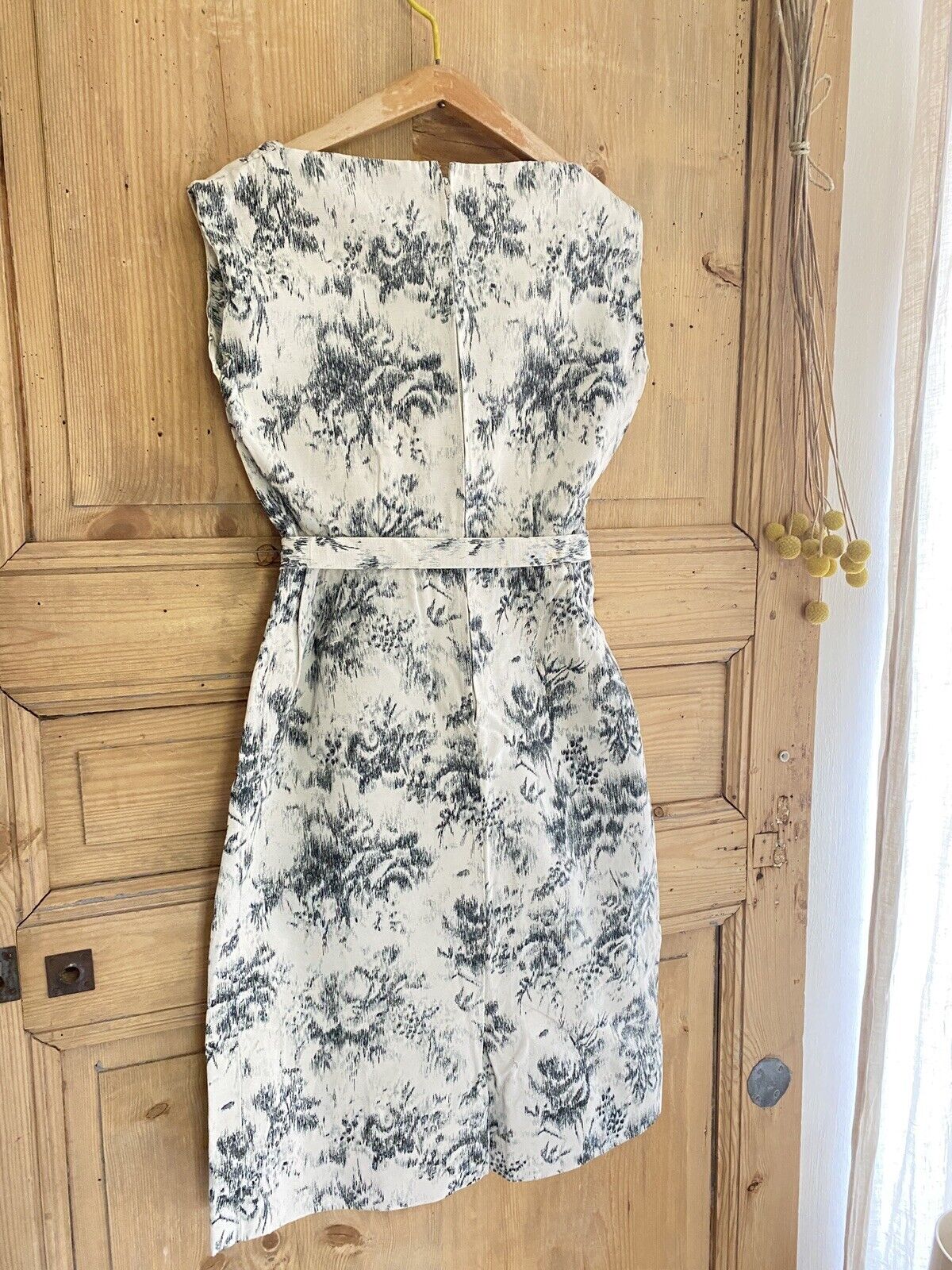 Vintage French cotton FLORAL BLUE DRESS belted c1950