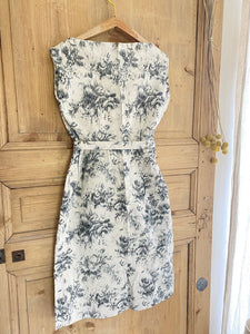 Vintage French cotton FLORAL BLUE DRESS belted c1950