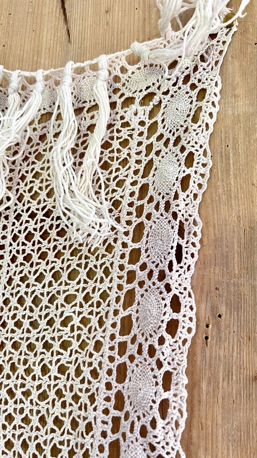 Antique French FILET LACE cotton CURTAIN c1920