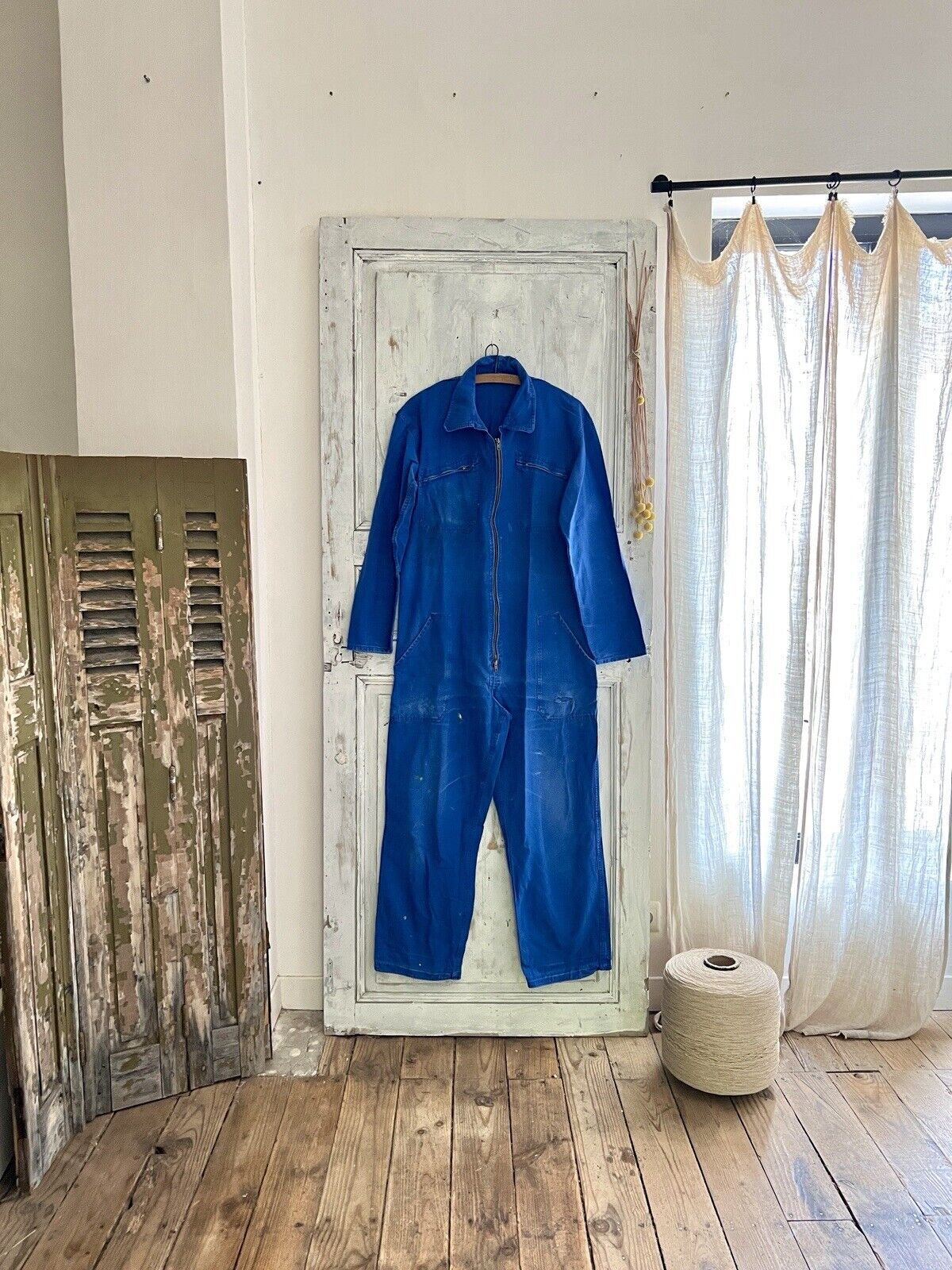 Vintage French large WORK WEAR overalls INDIGO blue cotton ZIP c1950