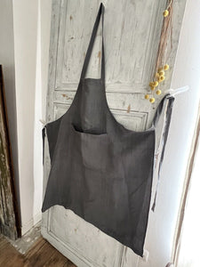 French UPCYCLED GRAY dye antique linen WORK WEAR APRON Les Toiles Blanches