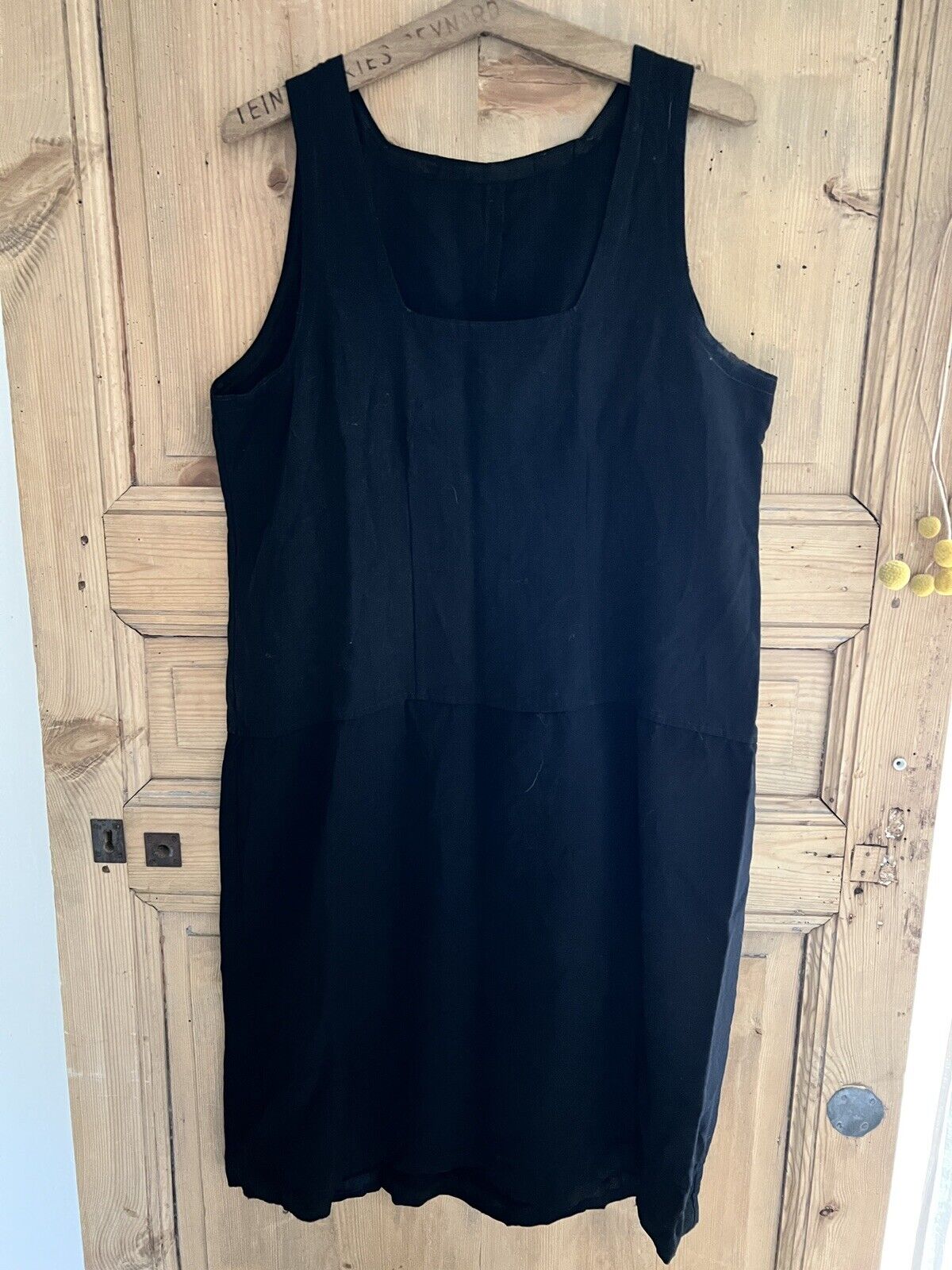 Vintage French PEASANT woman rayonne BLACK DRESS sleeveless c1950