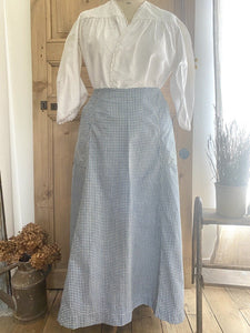 RARE antique French WORK WEAR FULL white blue VICHY COTTON APRON c1900