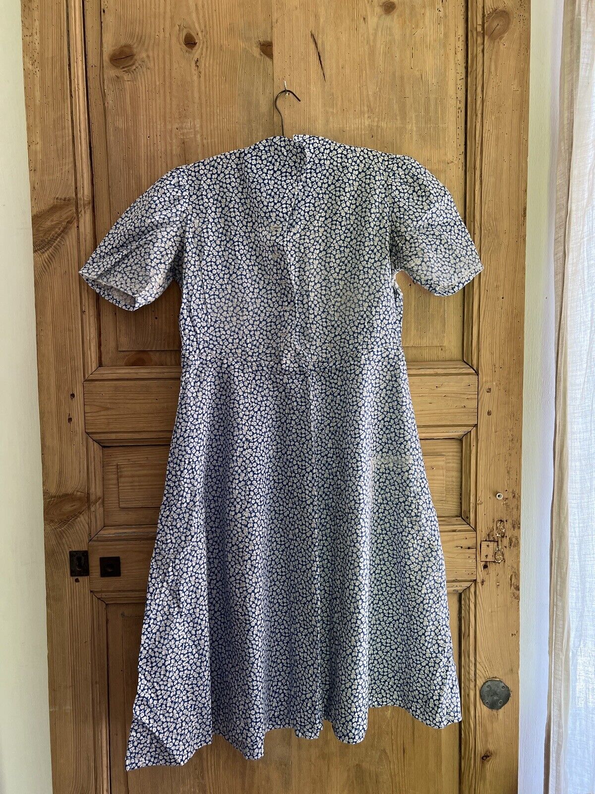 Vintage French cotton FLORAL BLUE DRESS mended c1950