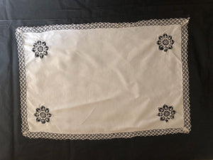 Pair of antique French LINEN napkins DOILY mats FILET LACE c1930