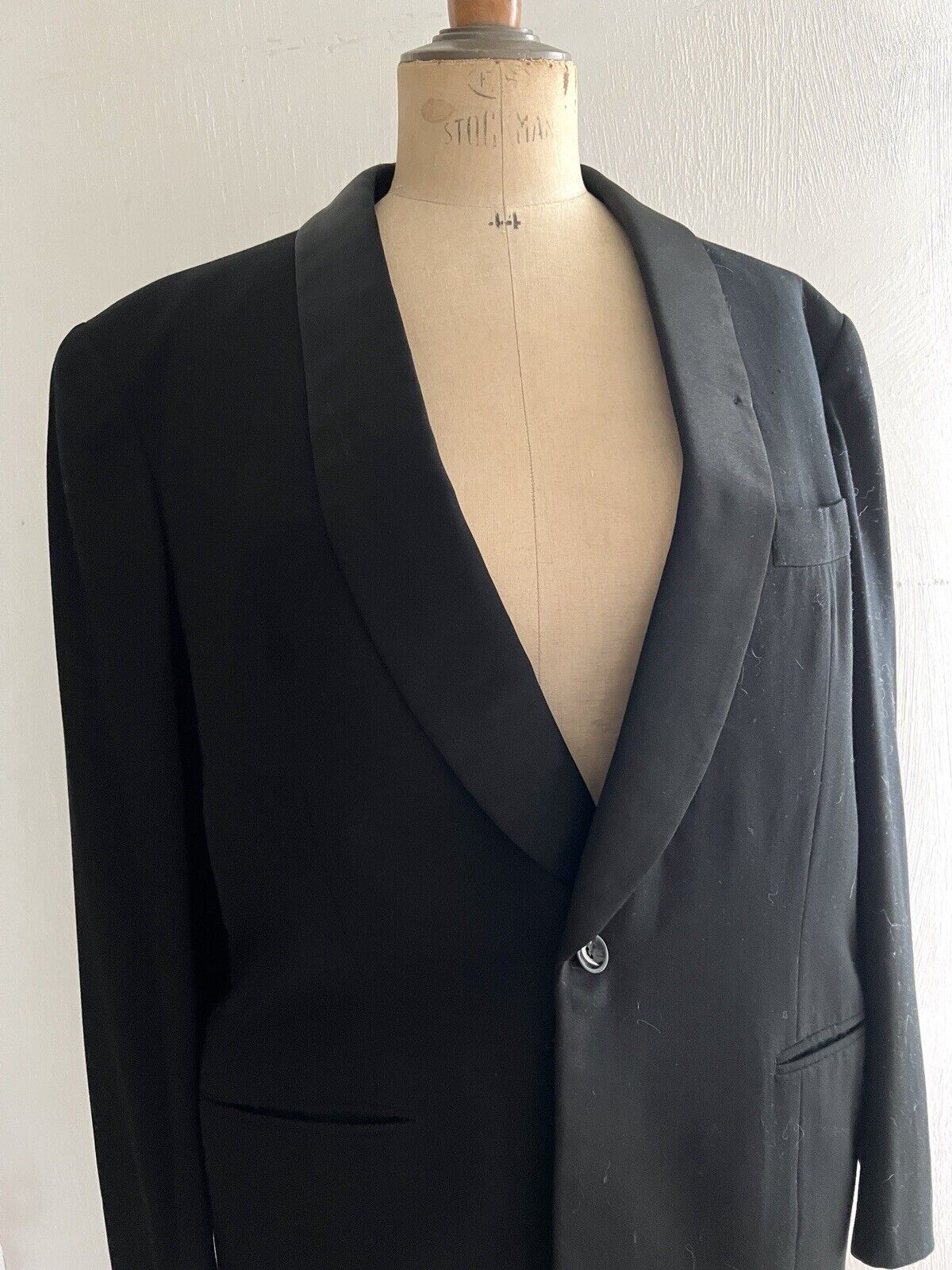 Antique French man BLACK wool TUXEDO jacket SILK shawl collar c1920