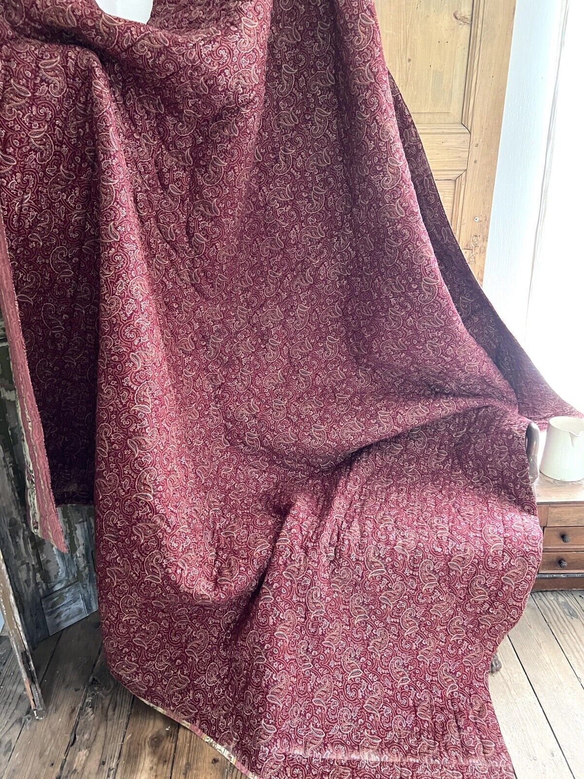 XL antique French LARGE floral QUILT piqué de Marseille PINK ROSES NDIENNE c1880