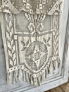 Antique French embroidered  FLORAL FILET LACE cotton CURTAIN FRINGES c1920