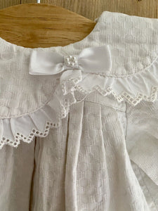 Vintage French BABY dress FRILL COLLAR PIQUE cotton DOLL c1950