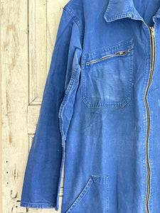 Vintage French large WORK WEAR overalls INDIGO blue cotton ZIP c1950