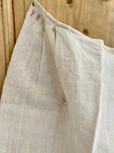 PRIMITIVE French WORK WEAR homespun LINEN NUNNERY pleated APRON PB mono c1830