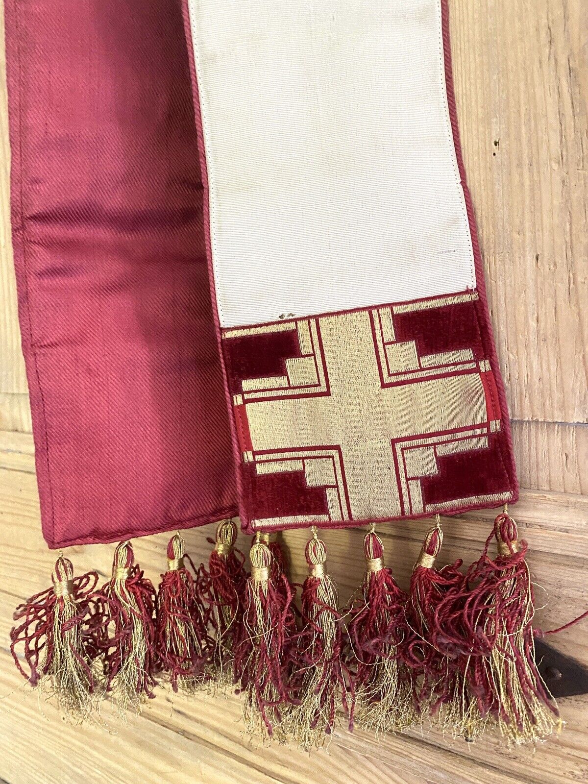 Vintage French CARDINAL RED gold silk cotton liturgic PRIEST STOLE FRINGES c1930