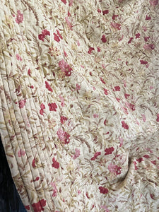 XL antique French floral QUILT PATCHED piqué de PROVENCE PINK CARNATIONS c1880