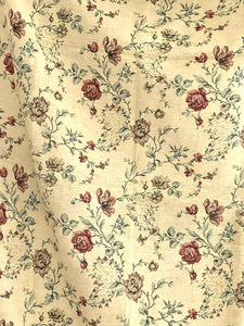 Vintage French HEAVY BOTANIC JACQUARD linen fabric ROSES panel UPHOLSTERY c1940