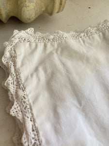 Antique French PAIR small  linen PILLOW SHAM LACE c1900