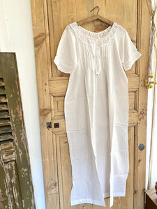 Vintage LONG romantic NIGHTSHIRT cotton veil embroidered FRILL c1930