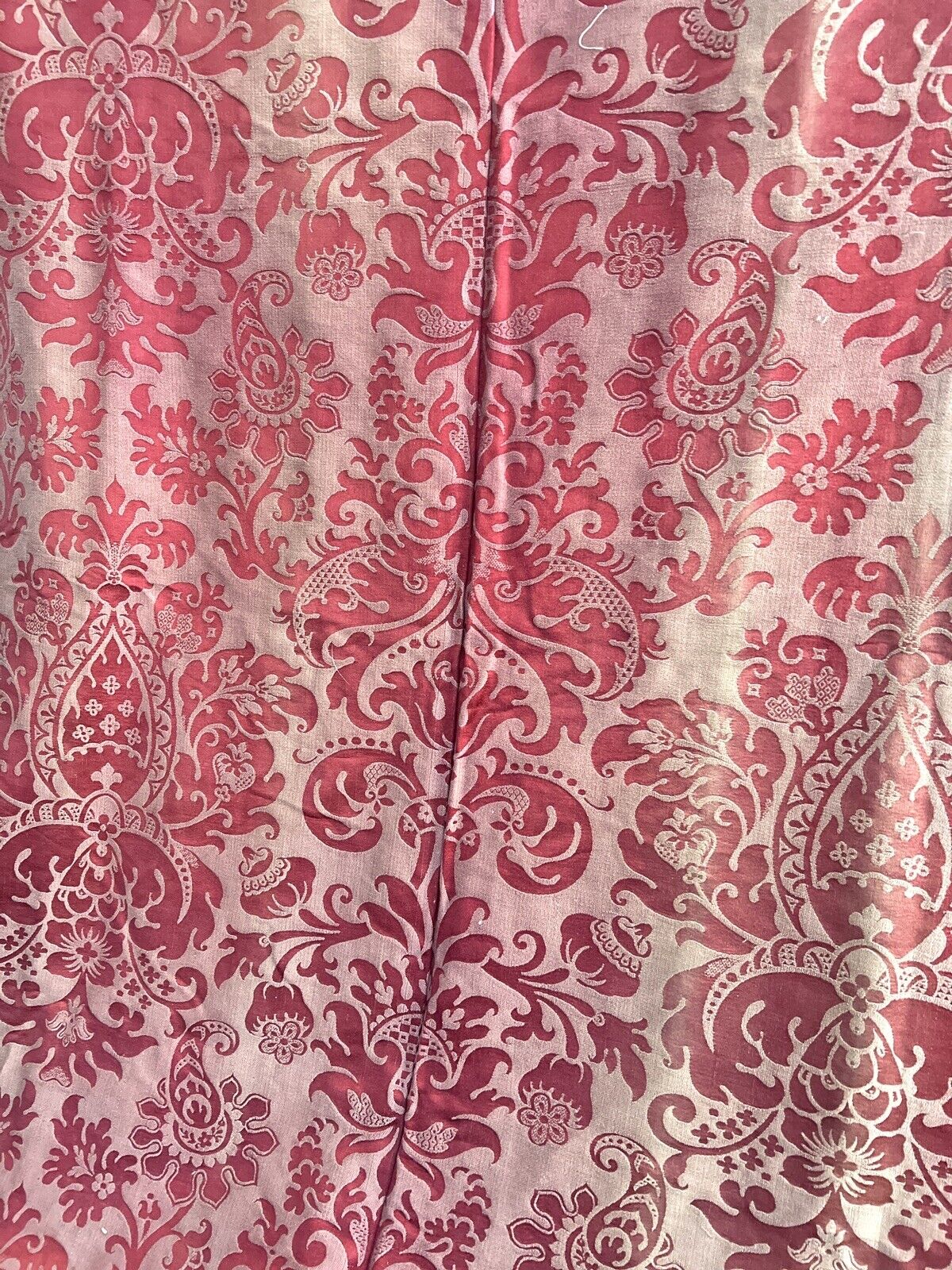 Antique French DAMASK RED GOLD SILK panel indiennes ARABESQUES DECOR c1880