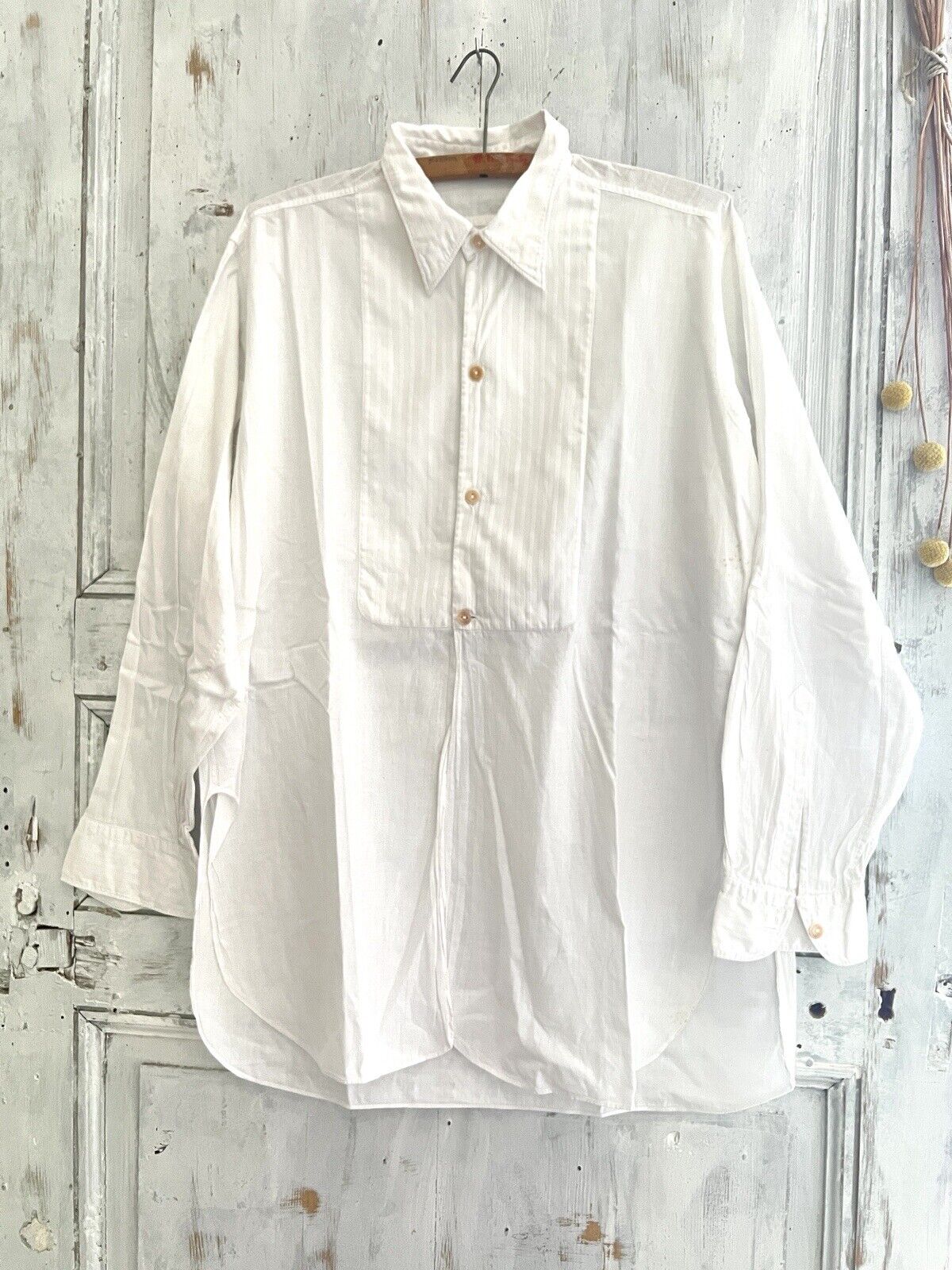 Victorian French man RUSTIC cotton WORK WEAR bib SHIRT c 1900