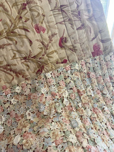 XL antique French floral QUILT PATCHED piqué de PROVENCE PINK CARNATIONS c1880