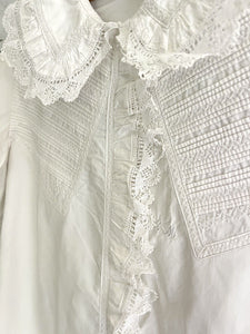 Rare VICTORIAN French woman embroidered BLOUSE pintucks LACE frill CM mono c1900