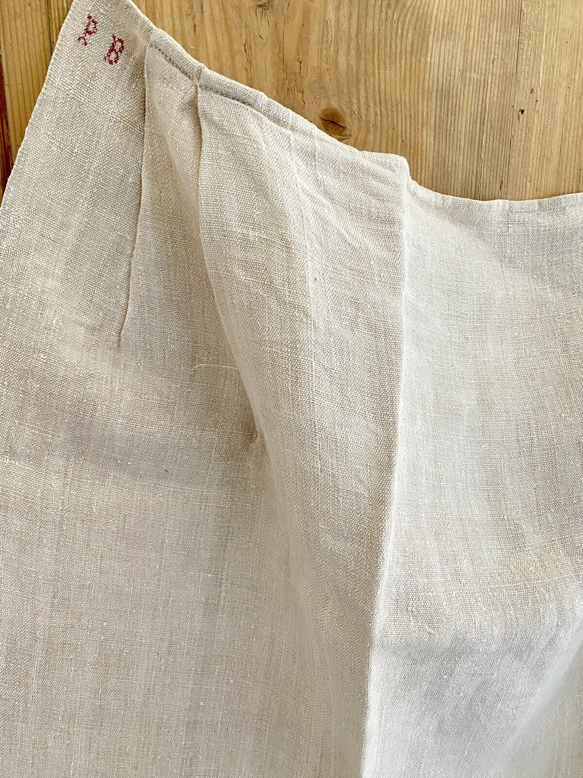 PRIMITIVE French WORK WEAR homespun LINEN NUNNERY pleated APRON PB mono c1830