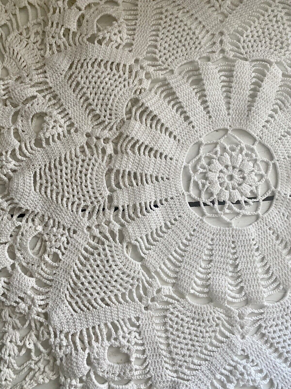 SET 3 round French HEAVY cotton FILET LACE DOILIES mat c1950