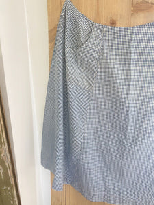 RARE antique French WORK WEAR FULL white blue VICHY COTTON APRON c1900