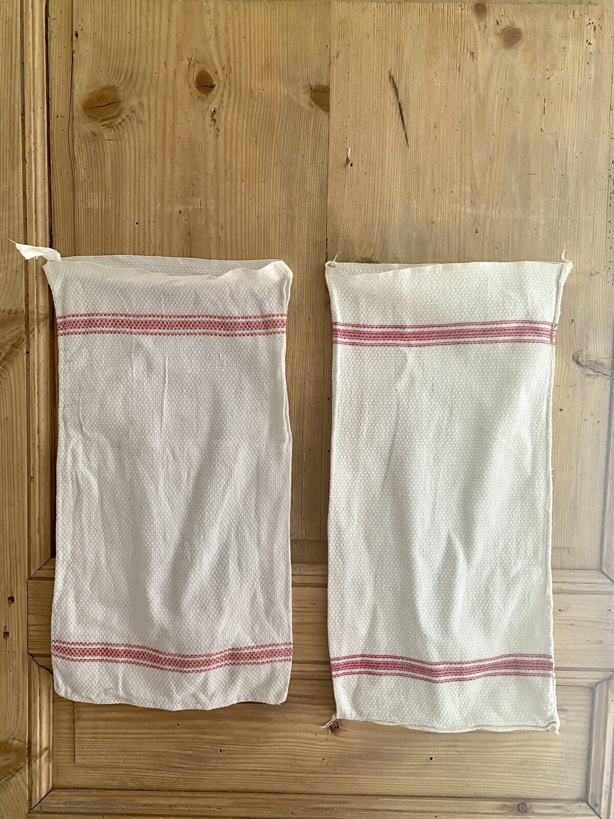 Pair vintage French BOLSTER damask cotton red LITEAUX c1950