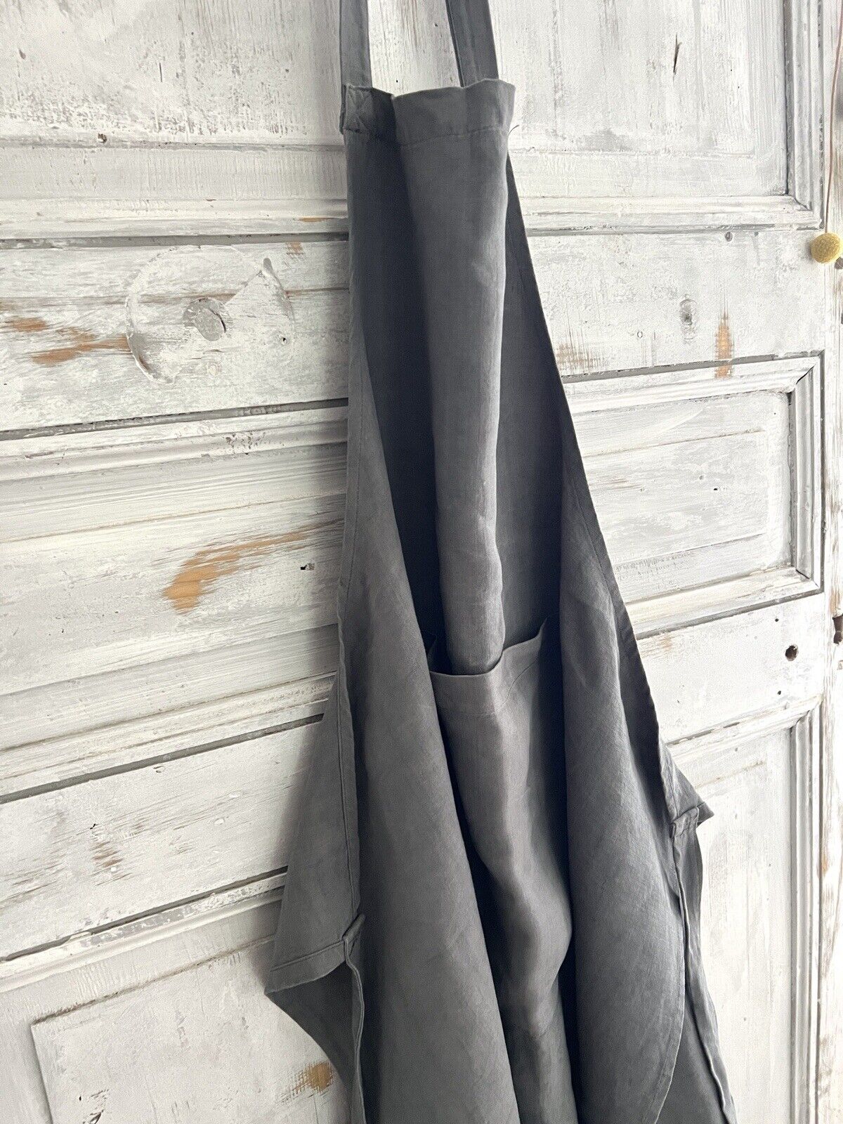 French UPCYCLED GRAY dye antique linen WORK WEAR APRON Les Toiles Blanches