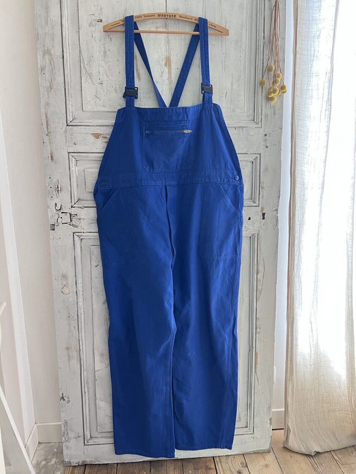 Vintage French large WORK WEAR overalls INDIGO blue cotton c1950