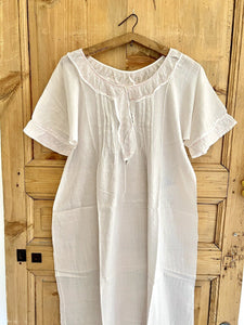 Vintage LONG romantic NIGHTSHIRT cotton veil embroidered FRILL c1930