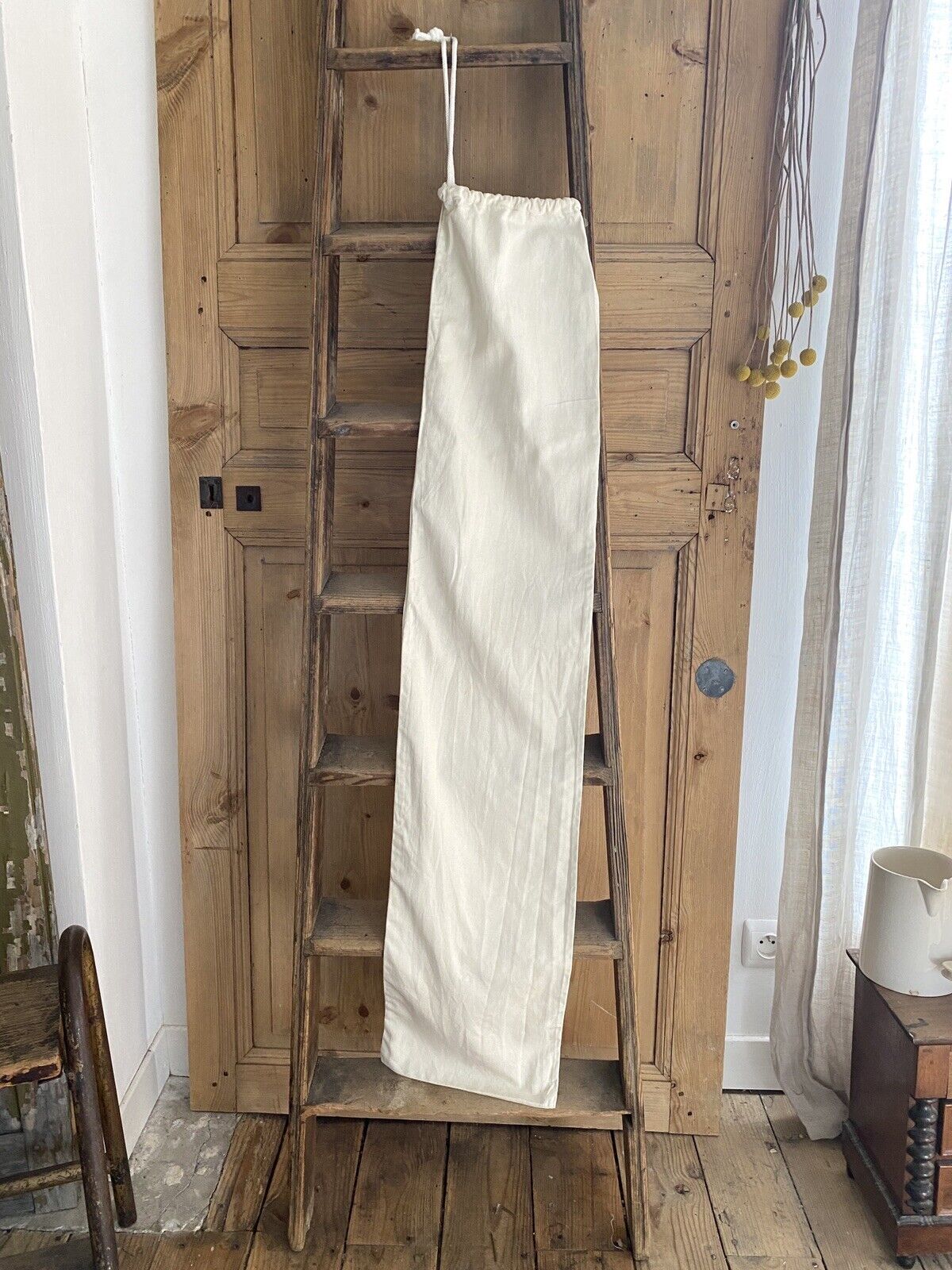 Vintage French LONG cotton BREAD BAG c1950