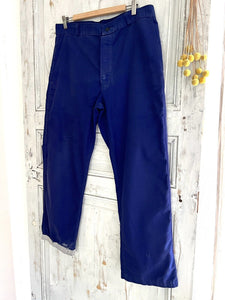 Vintage French PATCHED pants WORK WEAR trouser INDIGO moleskine c1930