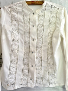 Vintage French woman cotton FILET LACE BLOUSE c1930