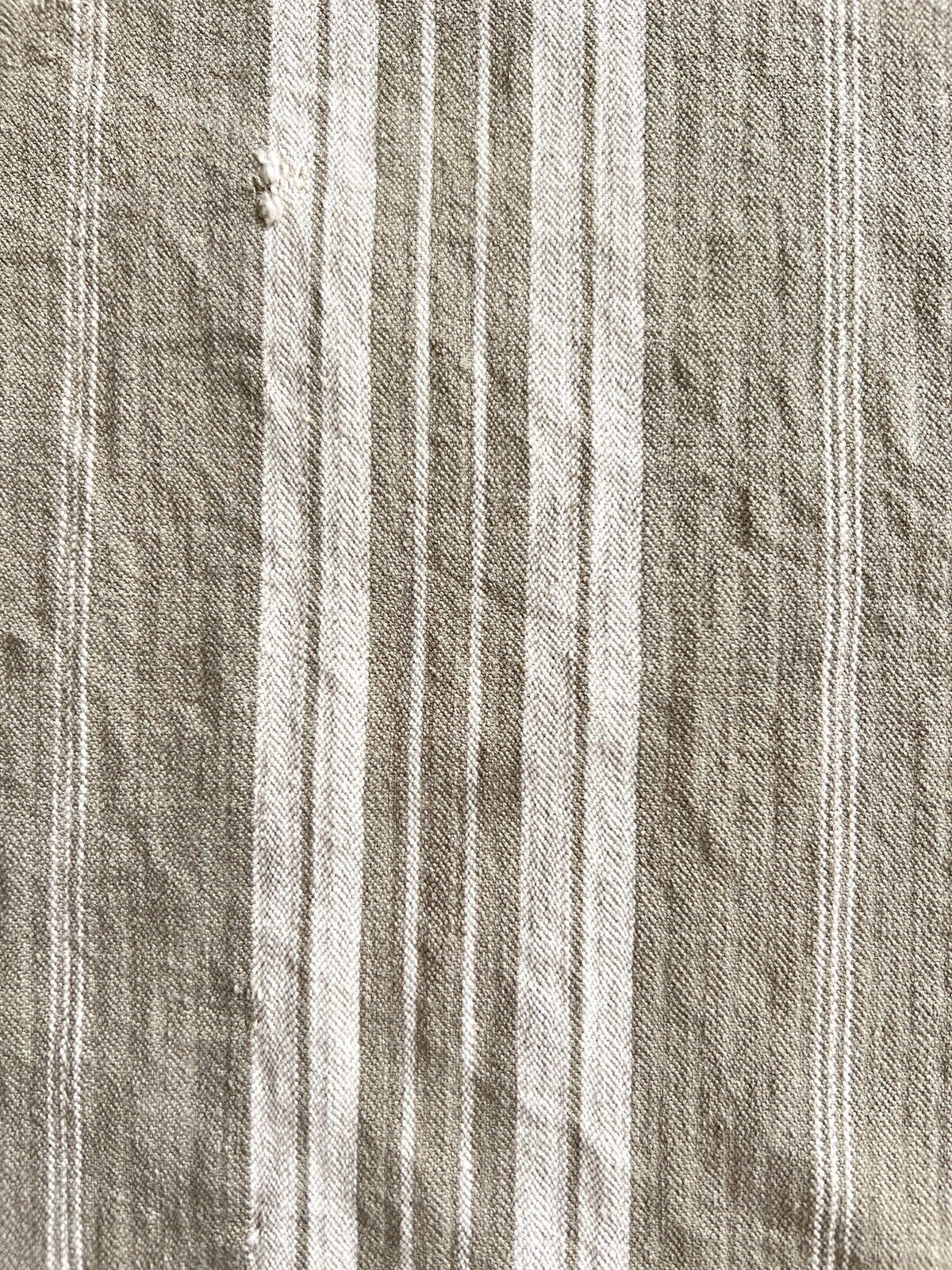 Antique French LONG khaki LINEN TICKING fabric UPHOLSTERY c1900