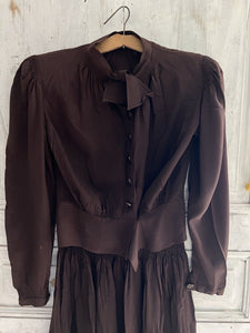 Vintage French woman brown acetate SET blouse PLEATED skirt c1940