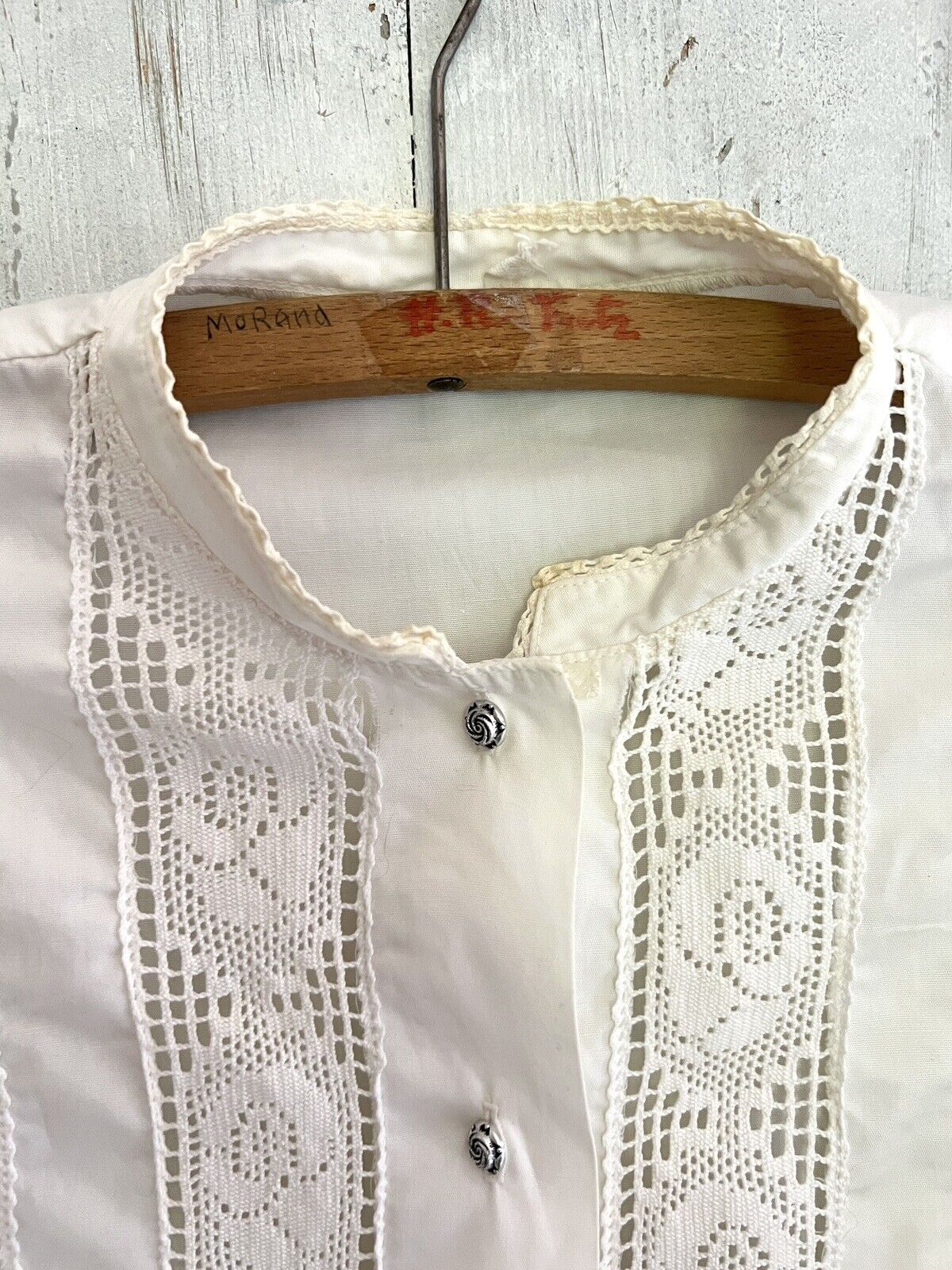 Vintage French woman cotton FILET LACE BLOUSE c1930