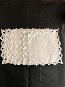 8 vintage French LINEN TEA NAPKINS doily mats OPENWORKS c1930