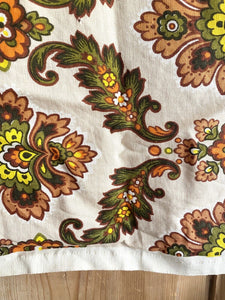 Vintage French FLORAL cotton CURTAIN INDIENNES green tones c1950