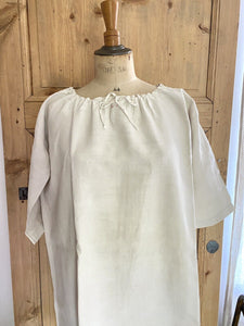 Antique French PRIMITIVE LINEN FIL nightshirt unused MC mono c1850