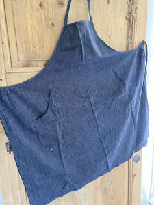 Antique French INDIGO WORK WEAR APRON LINEN COTTON chambray c1900